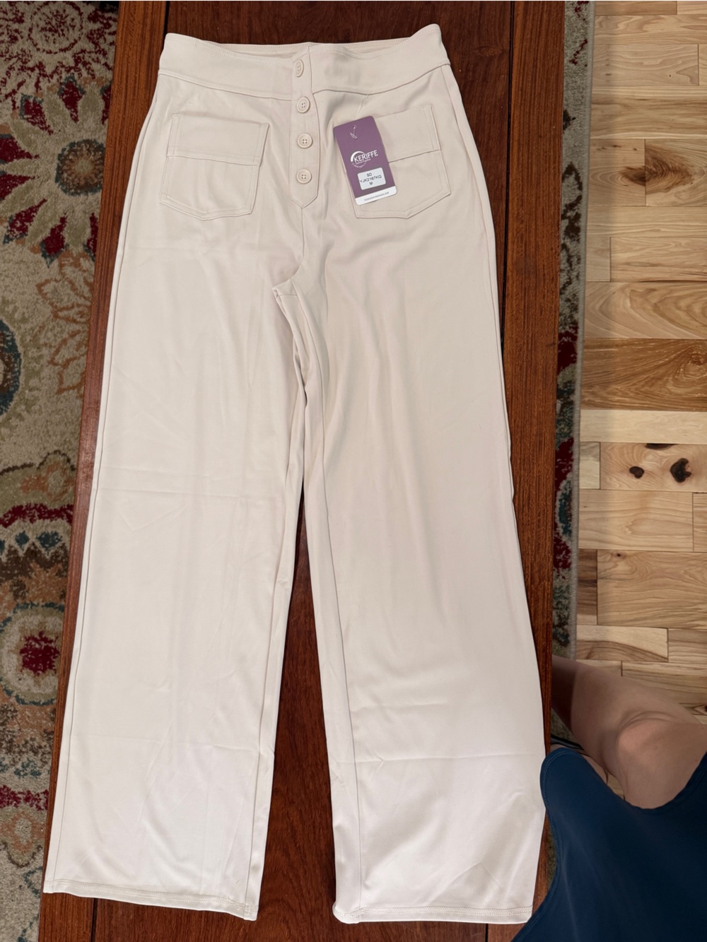 Keriffe White Button-Front Wide Leg Pants